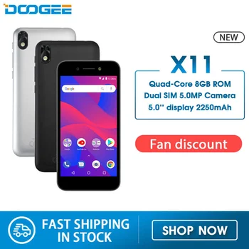 

Doogee X11 SmartPhone 5.0" 1GB RAM 8GB ROM MTK6580 Quad Core Android 8.1 2250MAH 5.0MP Dual SIM WIFI GPS 3G WCDMA Mobile Phone