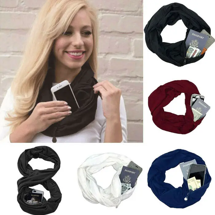 Fashion Women Men Convertible Warm Scarf With Pocket Infinity Loop