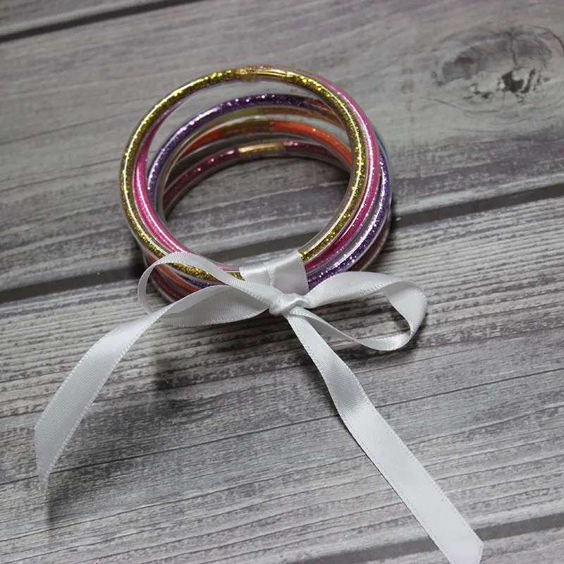 Новое поступление, 7 цветов, смешанный Модный Блестящий Набор браслетов, силиконовые прозрачные летние браслеты - Metal Color: 7 color mixed012