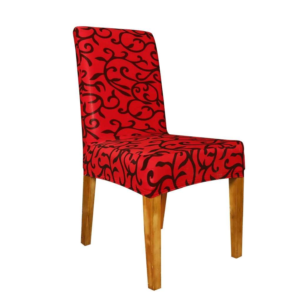 Red Vines Print Stretch Spandex Chair Cover Elastic Universal Seat Cover Home Decor Wedding Banquet Dining Room Drop Shipping D30 - Color: Red