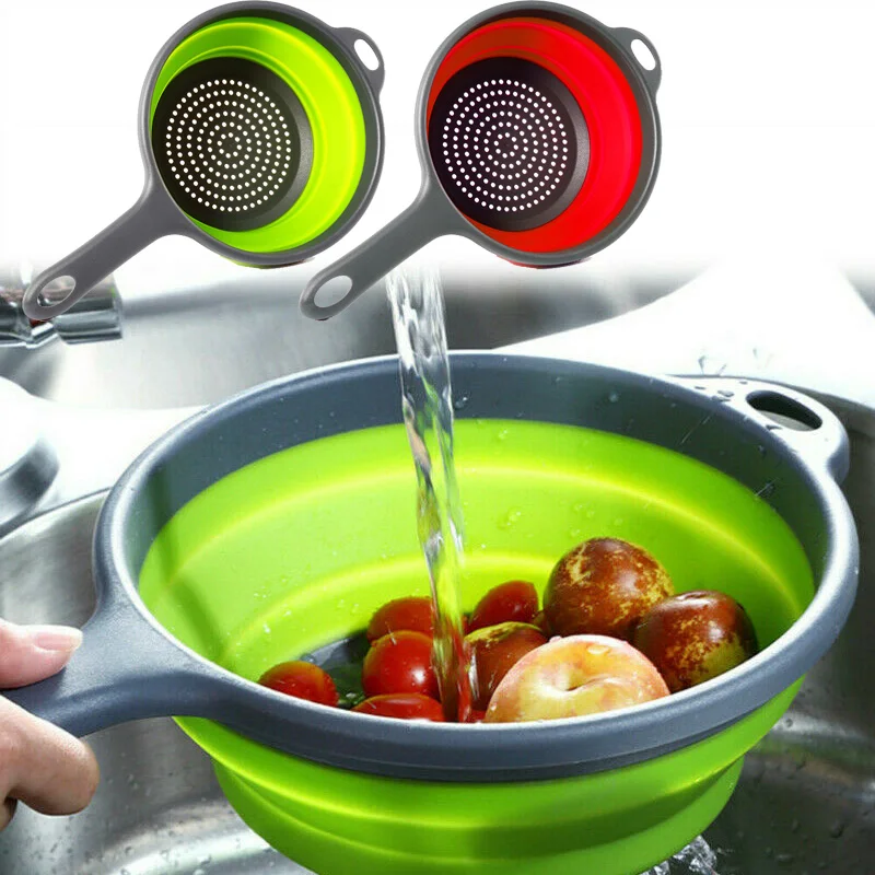 Folding Draining Basket Adjustable Strainer Fruit Dish Rack Kitchen Organizer