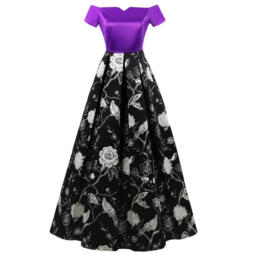 

Woman Plus Size Evening Vestido Large Big Size Floral Printed Maxi Party Dress Elegant Hostess Clothing Slash Neck Retro Clothes