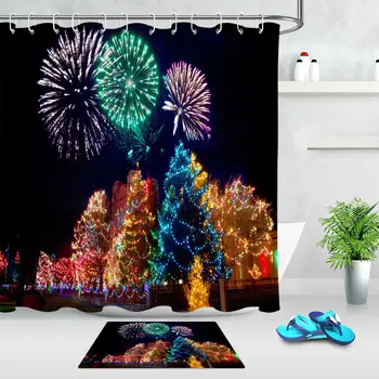 

Christmas Colored Lights Fireworks Bathroom Fabric Bath Curtains