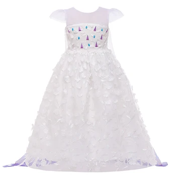 

Elsa white petal long princess dress gradient purple back veil new children's clothing mesh sleeveless girls dress 3-10 yrs