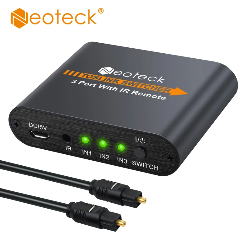Neoteck 3x1 SPDIF Toslink Switch Box With IR Remote Control Digital Optical Audio Switcher Toslink
