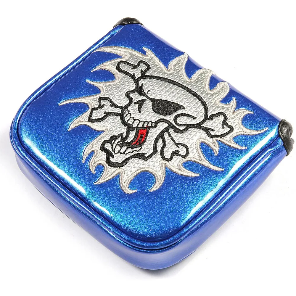 

Blue Skull Golf Mallet Putter Head Cover With Magnetic Closure Synthetic Leather Putter Square Headcovers Protector