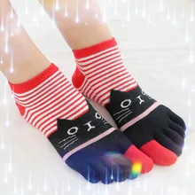 Хлопковые женские носки с отдельными пятью пальцами ног, дышащие милые женские носки с животным принтом, новые женские носки с 5 пальцами WK08003