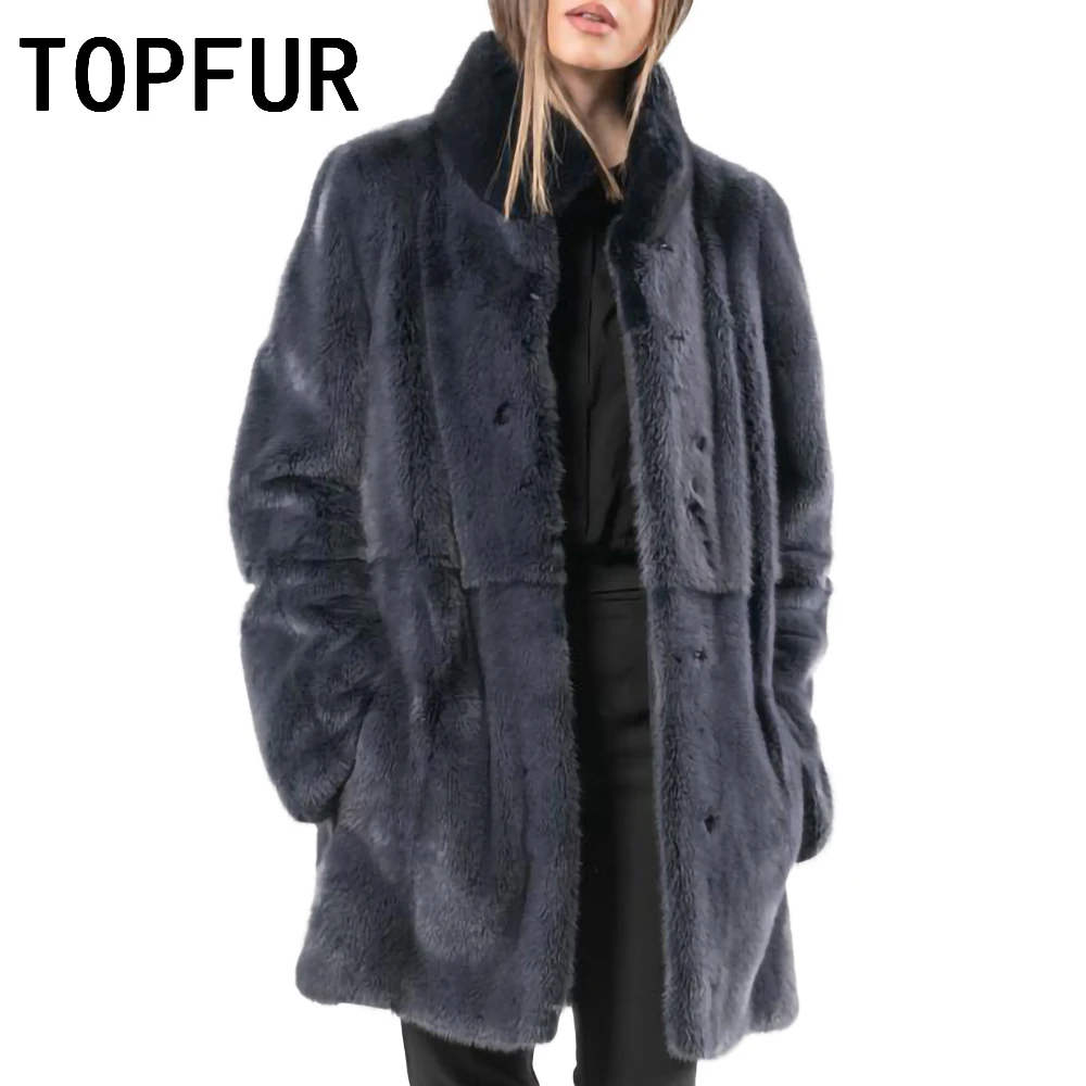 

TOPFUR Natural Mink Fur Coat Import Luxurious Real Fur Coat Woman Winter Basic Jacket With Fur Collar Long Sleeves High Quality