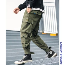 LANTIAN Японская уличная Мужская карго Брюки модные боковые карманы мужские черные джоггеры спортивные брюки мужские повседневные брюки