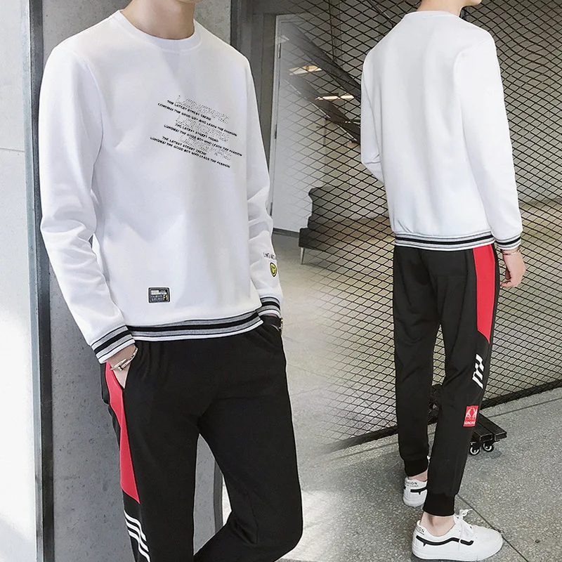 

Spring And Autumn Days MEN'S Hoodie Pants Set Lettered Crew Neck Long-sleeved Sweater Fashion Boy Handsome Students Two-Piece Se