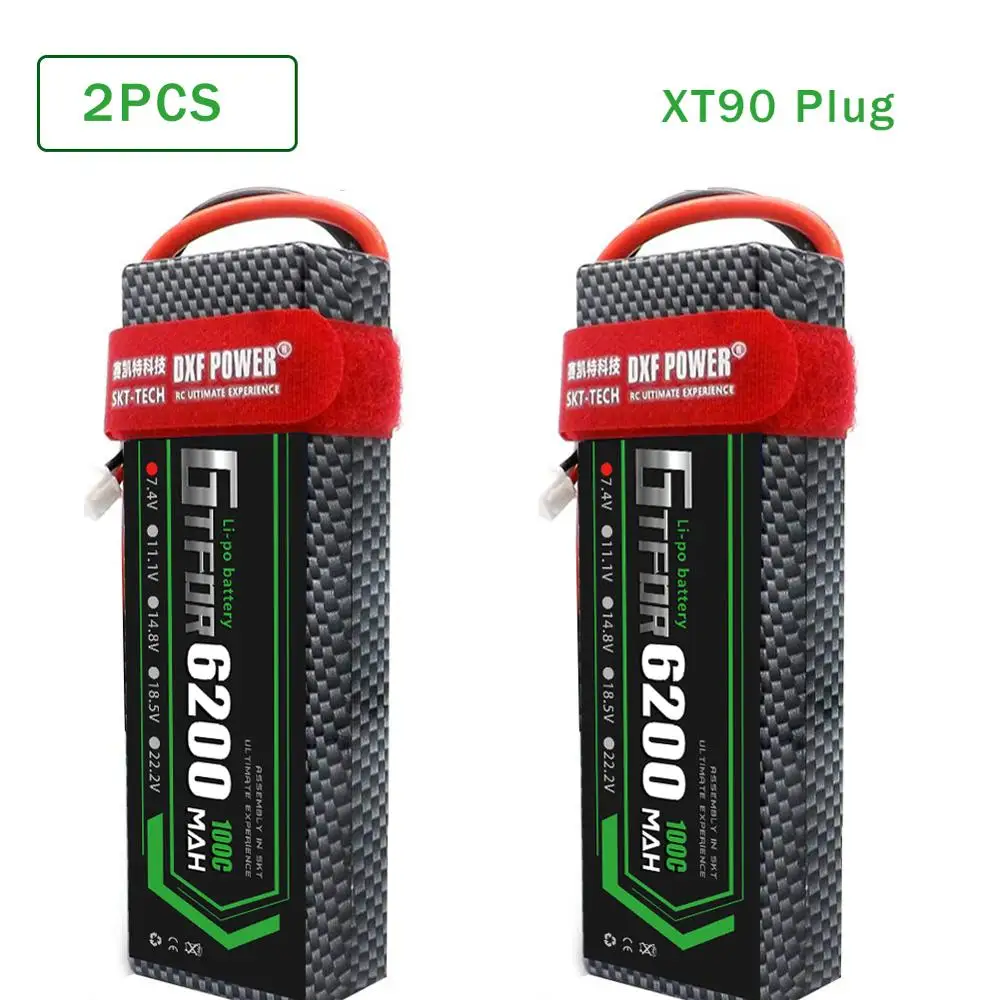 GTFDR 2 шт. RC батарея Lipo 7,4 V 11,1 V 2S 3S 6000MAH 6500MAH 6200MAH 7000mah 50C 60C 80C 100C 120C для RC Stampede автомобильный Дрон - Цвет: 2PCS6200HARDXT90
