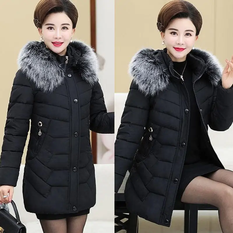 Black Parkas XL-5XL, зимняя куртка, Женская парка с капюшоном, свободный пуховик, хлопковое пальто, женская теплая Толстая куртка для мамы, зимние женские пальто Q2040 - Цвет: Black Parkas