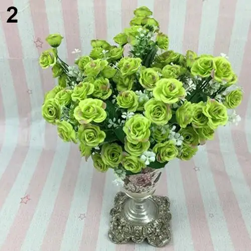 1 букет 5 веток 15 головок Искусственные розы романтический свадебный домашний Декор Искусственный Шелковый Искусственный цветок и сушеные цветы - Цвет: Зеленый
