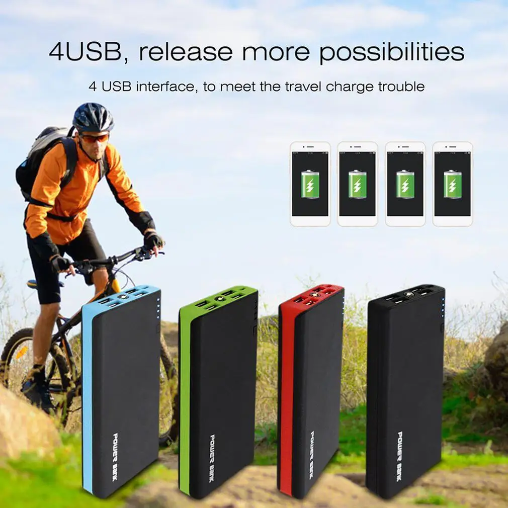 4USB порт внешний аккумулятор чехол Комплект 6x18650 зарядное устройство светодиодный фонарь для сотового телефона