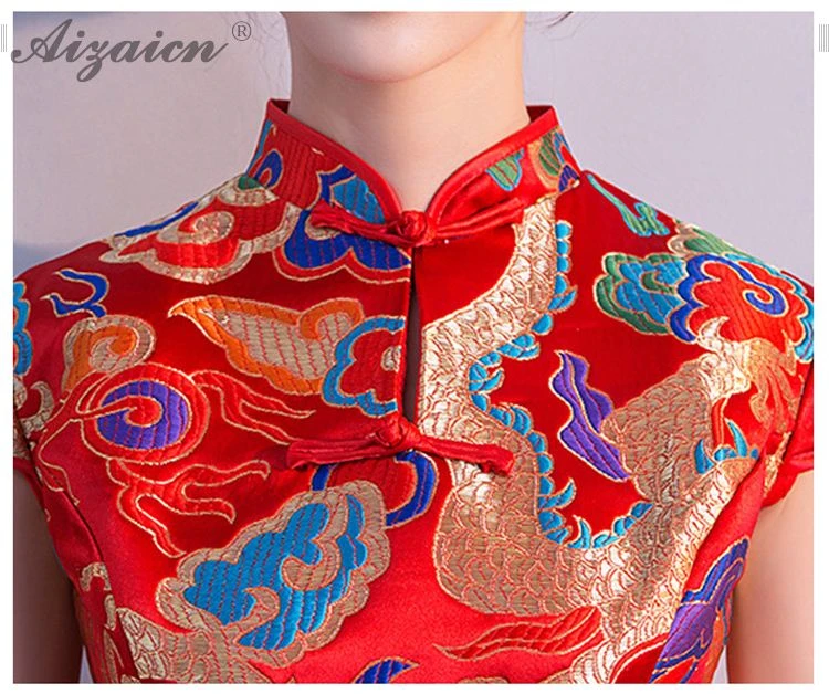 Новое атласное платье Cheongsam красное свадебное винтажное платье Qi Pao Женские китайские свадебные платья Qipao Акция Женская Роба в восточном стиле