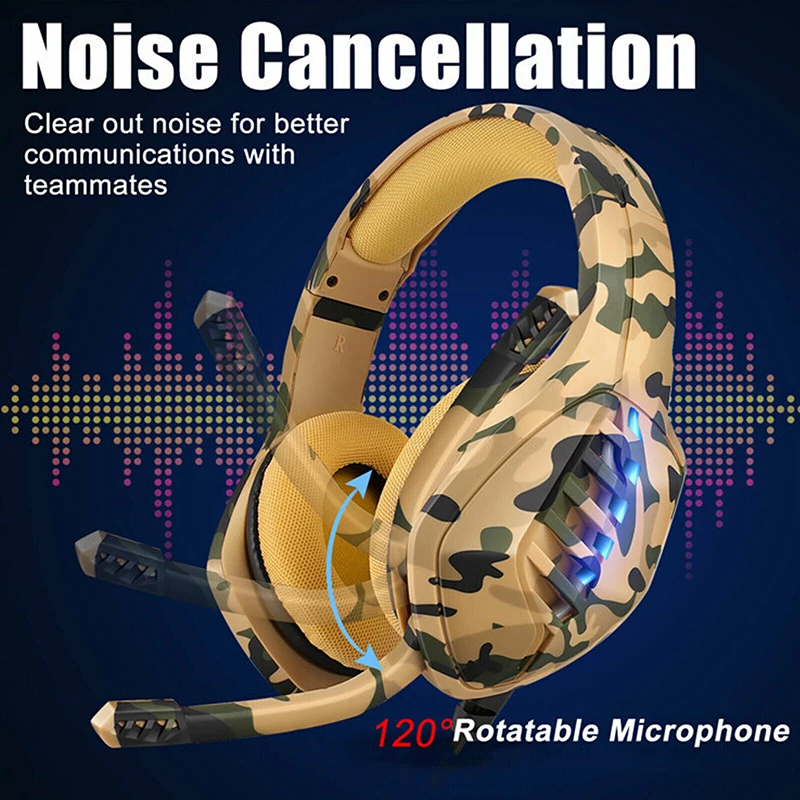 Pohiks 1pc Camouflage Professional LED Light 3 5mm Wired Gaming Headset Adjustable Deep Bass Headphone For PS4 Xbox One PC