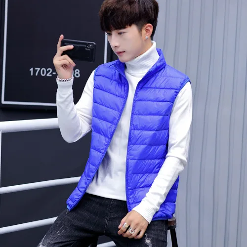 Royal blue-Vest Осень-зима Повседневное размера плюс вытертые штаны тонкая пуховая куртка со стоячим воротником без рукавов пуховой жилет на белом утином пуху куртка-пуховик мужские Mw945 - Цвет: Royal blue-Vest