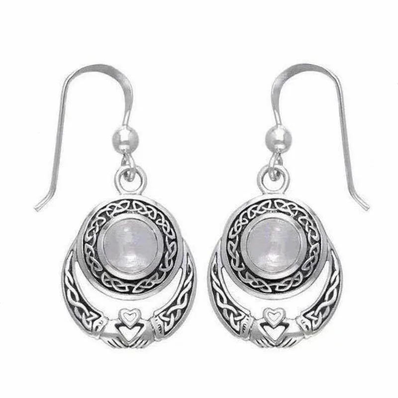 

Vintage Love Celts Claddagh Earrings Holding-the-moonstone Charm Jewelry
