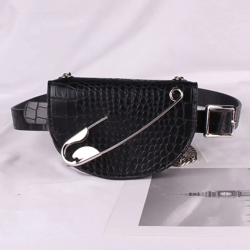 DAEYOTEN New Semi-circular Waist Bag Small Pin Saddle Bag Belt Alligator Female Fanny Packs Designer Purse Phone Pouch ZM0386 - Цвет: Черный