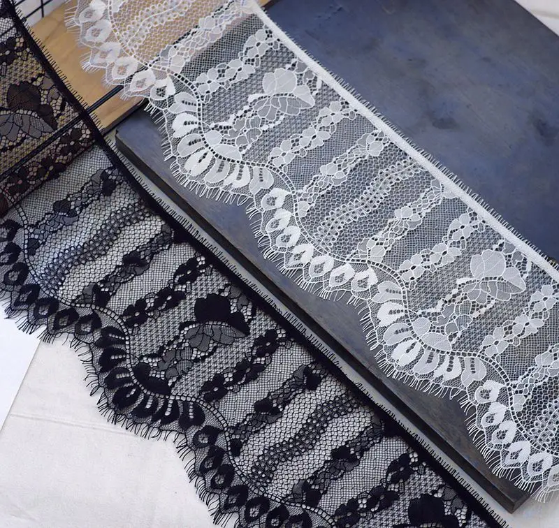 

6meters/lot white Black Eyelashes Lace Trim Fabric Flower DIY Crafts Wedding Dress Clothing Bra Ribbon lace material Handmade