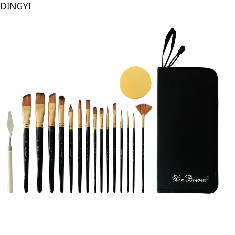 

DINGYI 17Pcs High Quality Nylon Paint Brush Set With Canvas Bag for Watercolor Acrylic Oil Painting Brush Art Supplies Gift
