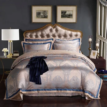 

Papa&Mima Golden European Satin Silk Cotton Linens Jacquard Bedding Set Queen King Size Bedsheet Duvet Cover Pillow Sham