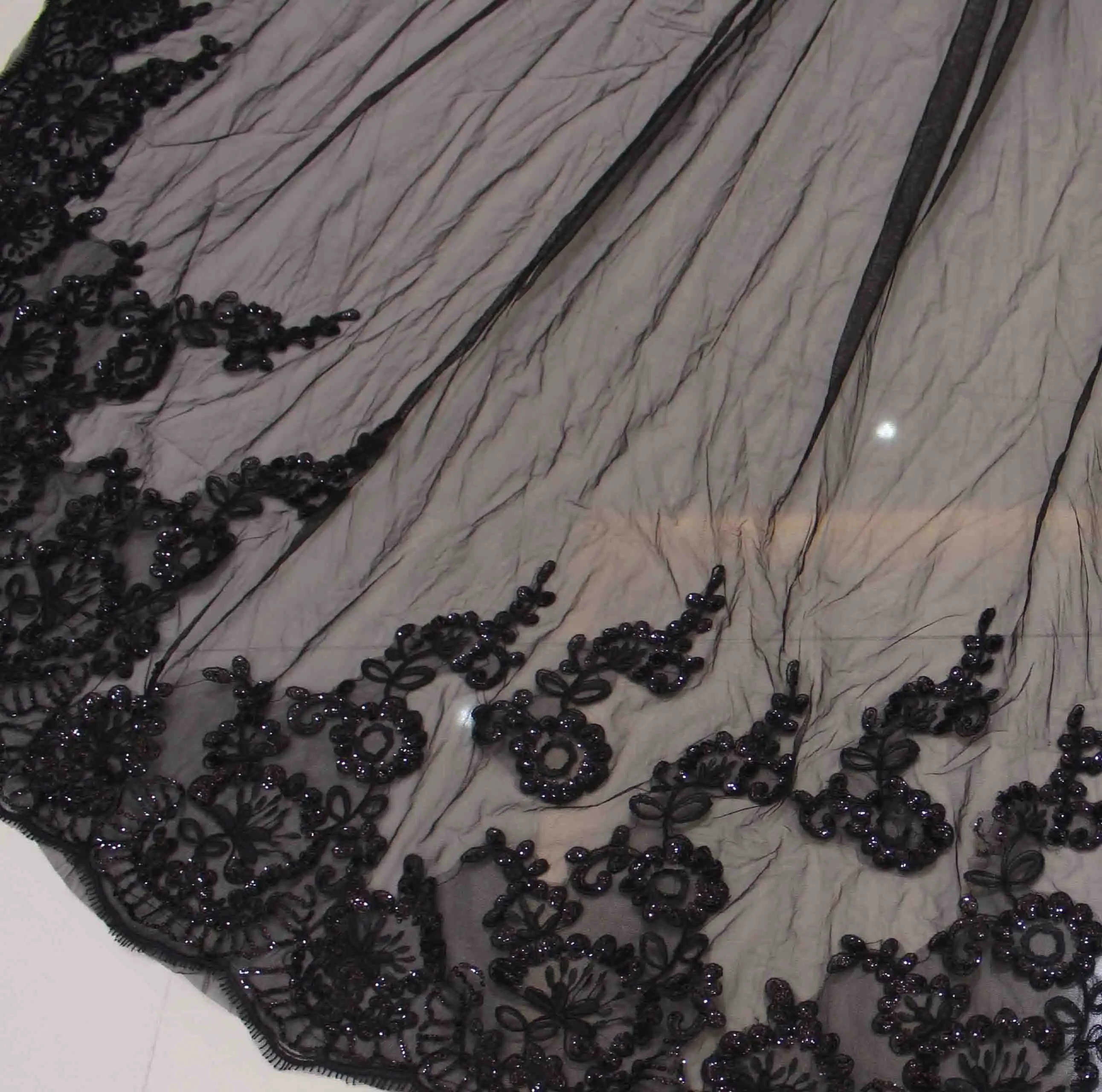 Customized Real Photos Black Long Wedding Boleros Bling Sequins Lace Cathedral Bridal Cape Bolero Mariage Shoulder Veil