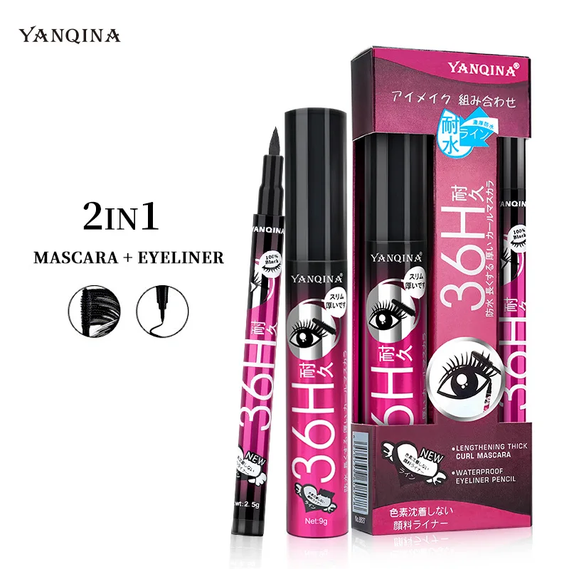 YANQINALiquidEyelinerPencil4DWaterproofMascaraSetCosmeticsEye