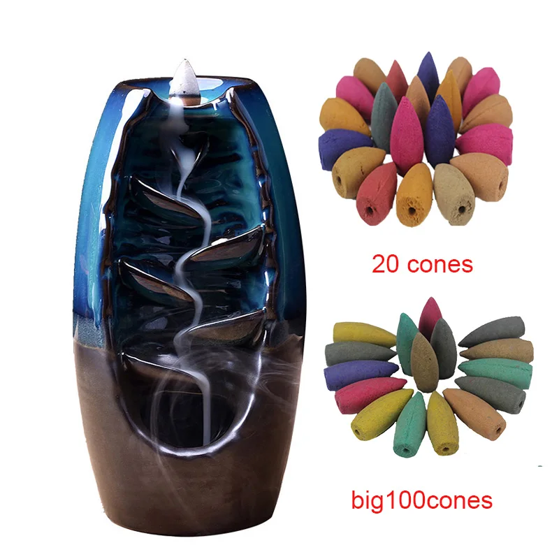 

Backflow Incense Burner Waterfall Ceramic Smoke Mountain River Handicraft Incense Censer Holder Home Decor Gift With 100 Cones