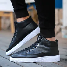 Высокие модные мужские повседневные туфли из искусственной кожи на шнуровке; обувь для отдыха на плоской подошве; Вулканизированная обувь; весенне-осенние дышащие кроссовки для мальчиков