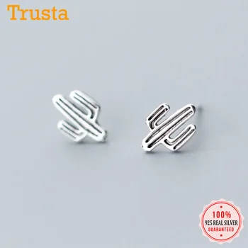 

Trusta 2018 100% 925 Sterling Thai Silver Women's Jewelry Fashion 10mmX7mm Cactus Stud Earrings Gift For Girls Kids Lady DS740
