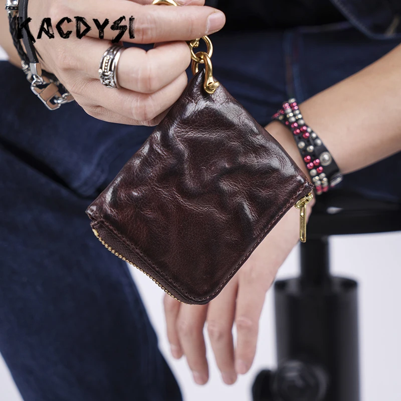 Monedero Vintage con cremallera para hombre, cartera corta 100%, colgador de lujo, monedero de calidad, bolsillo para dinero -