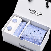 Роскошный мужской галстук 7,5 см шелк Цветочный галстук запонки носовой платок галстук набор для подарочных коробок на свадебную вечеринку упаковка мужские классические галстуки