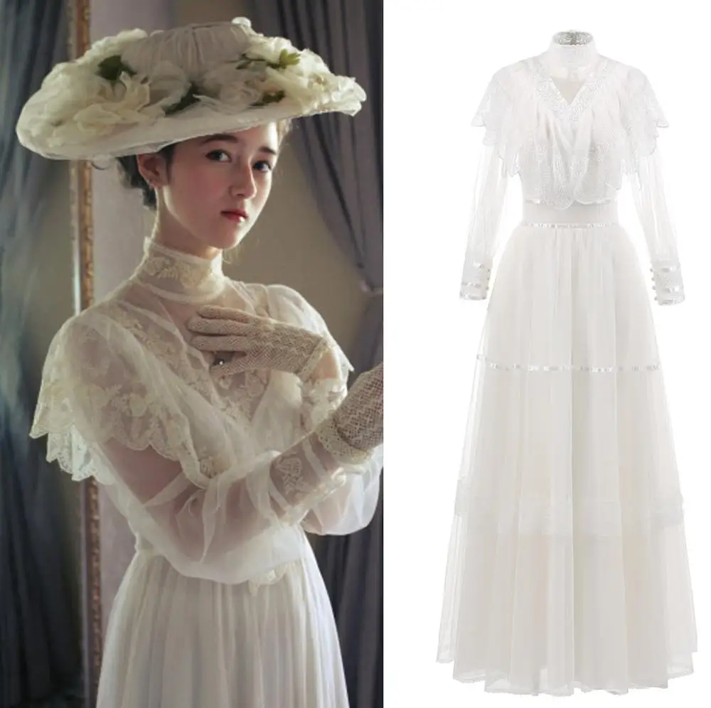 High Neck Tulle Wedding Dress Medieva Victorian Vintage 2020 Long Sleeve  Lace Garden Country Lady Bridal Bridesmaid Dress 1098#|Wedding Dresses| -  AliExpress