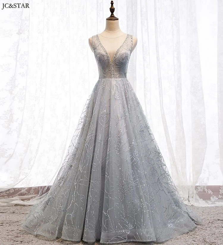 Robe mariage femme новые кружевные блестки сексуальные V образным вырезом сзади трапециевидные Серебряные платья подружек невесты для свадьбы размера плюс vestido para festa