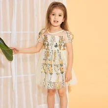 Фатиновое платье с цветочным рисунком для девочек; летняя модная одежда для малышей; цвет бежевый, белый; платья для маленьких девочек; нарядные вечерние платья; Vestidos