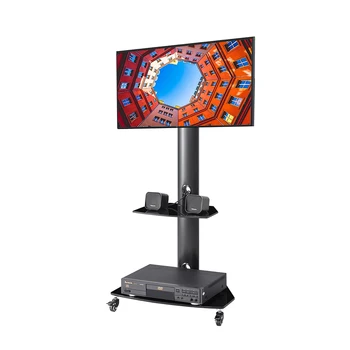 

Living Room Height Angle Adjustable Multi-Function Tempered Glass Metal Frame Floor With Lockable Wheels Mobile TV Stand Holder