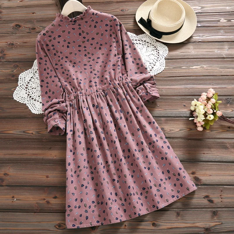 Осеннее и зимнее винтажное платье новые женские платья с длинными рукавами и цветочным принтом синие, розовые платья XXL DC719