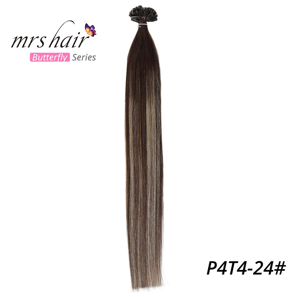 MRS HAIR, 1 г/шт., Омбре, накладные прямые волосы Remy Nail, кератиновые человеческие волосы, 50 шт., 14 дюймов, 18 дюймов, 20 дюймов - Цвет: P4T4-24