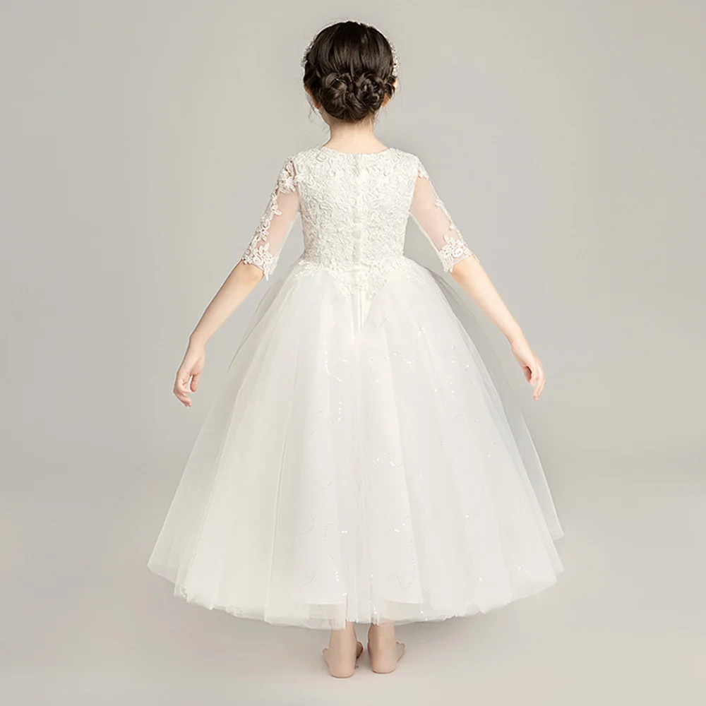 Скидка белые платья для первого причастия бальное платье принцессы Платья с цветочным узором для девочек 20120 Пышное Платье до щиколотки для девочек