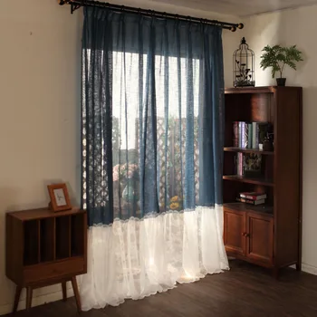 

Korean Style Stitching Princess Curtain for Living Room Solid Color Tulle Curtain for Bedroom Drape Sheer Fabric X482#40