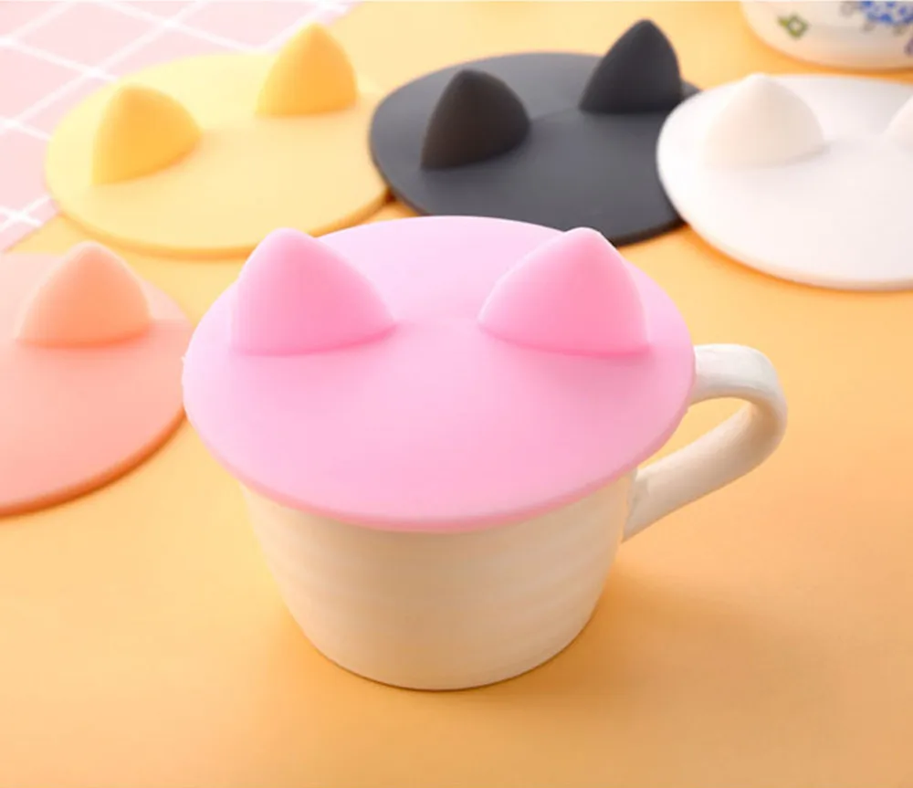 Funny Water Cup Cover Hot Cute Cat Ears Dust Cover Reusable Silicone Cup Cover DIY Free Splicing Water Cup dust cover