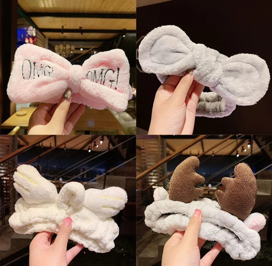 

Fashion Coral Fleece Headbands For Women Girls Wash Face Bow Hairbands Animal Ears Headwear Hair Bands Turban Hair Accessories