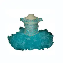 Платье с открытыми плечами, украшенное бусинами, с цветочным узором для маленьких девочек, Miss National Pageant, Детские праздничные платья для дня рождения, кексов