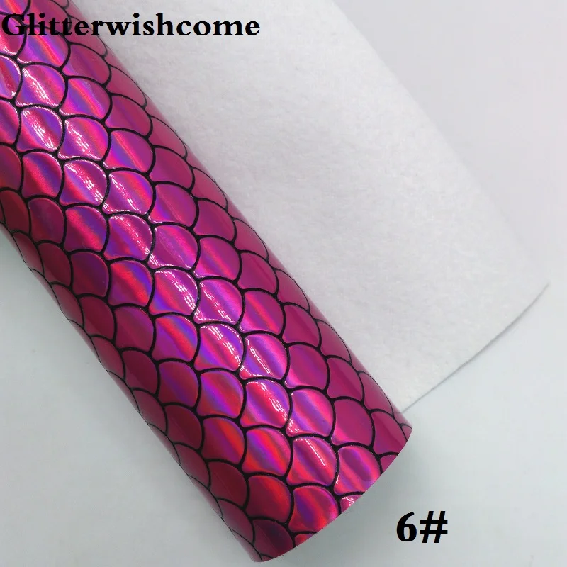 6 Glitterwishcome 30X134 см мини-ролл винил для бантов тисненая Русалочка рыбка чешуя кожа Fabirc искусственная кожа для бантов, GM214 - Цвет: 6