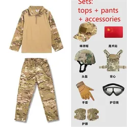 New Children Military Uniform Kids Army Costumes Outdoor Soldier Role Play Set Top Trousers Summer Camp Camouflage Training Suit