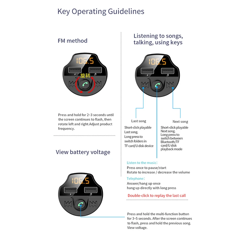 Автомобильный fm-передатчик Bluetooth 5,0 MP3-плеер адаптер батарея Снижение напряжения шума TF карта Hands-free Dual USB зарядное устройство для телефона