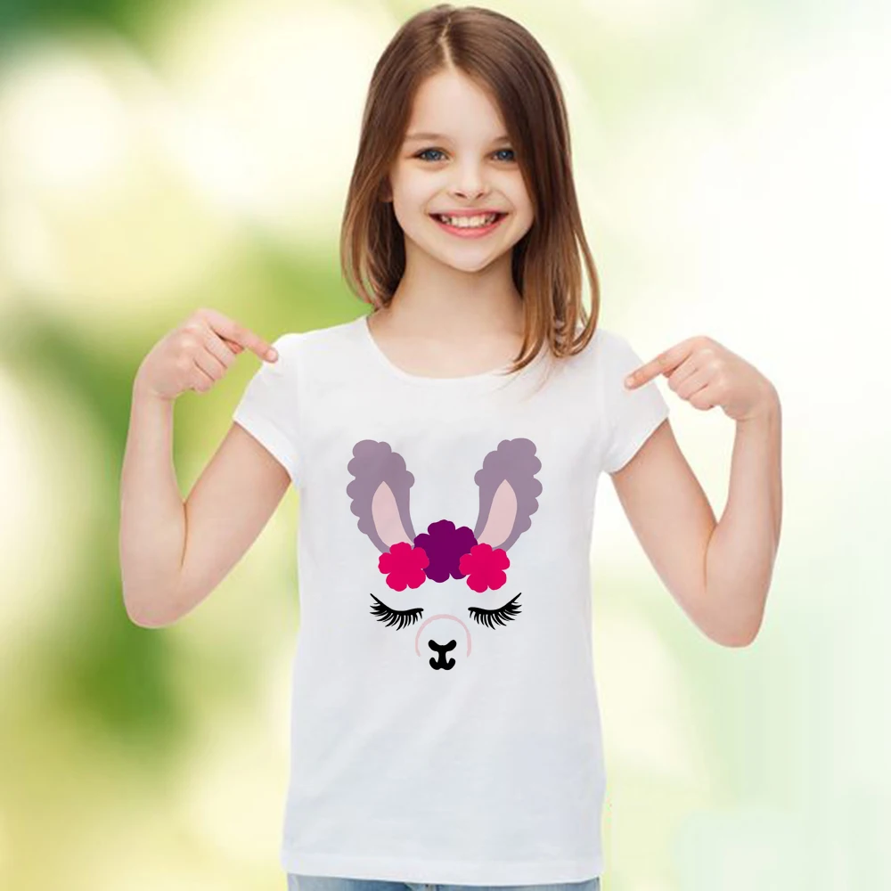 

Summer Kids Girl Cartoon T-shirt Cute Llama Pattern Design Children Girl Funny T Shirt Toddler Casual Tee Shirts Tops Clothes