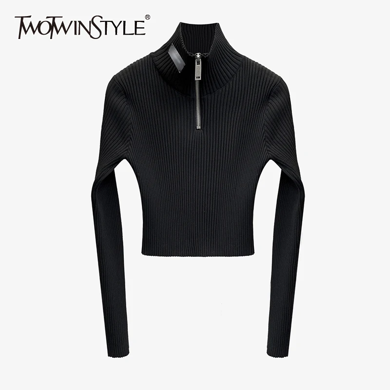 TWOTWINSTYLE Black Elastic Sweater For Women