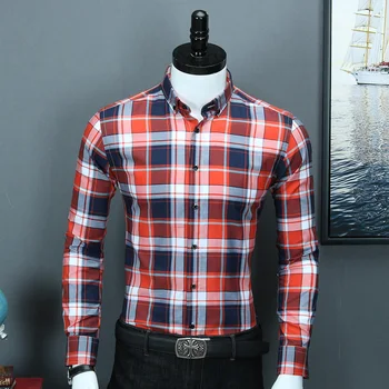 

Men's Formal Long Sleeve Colours Plaid Office Shirts Comfortable Standard-fit 100% Cotton Casual Button Collar Dress Shirt